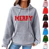 Women's Fashion Loose Hooded Pullover Long Sleeve Plaid Sweatshirt With Drawstring, Drop Shoulder, Pocket, Christmas Print Top
