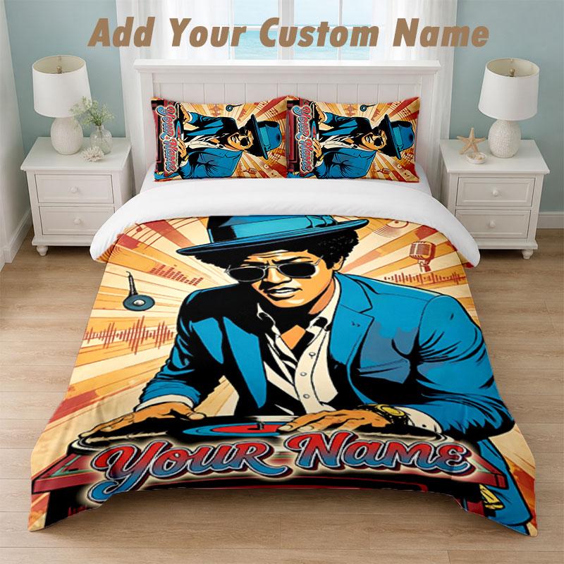 Bedding Set 1 Duvet Cover 2 Pillowcases Bruno Mars Print Soft Bed Linen Bedroom Decor