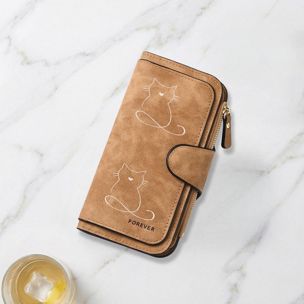 Minimalist line cat silhouette print long wallet multifunctional portable snap closure coin purse unisex perfect birthday gift daily use travel carry