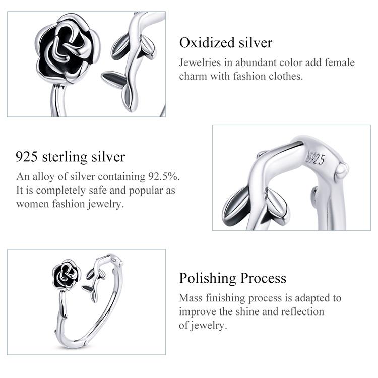BAMOER 925 Sterling Silver Symbol of Love Exquisite Rose Adjustable Rings for Women Fine Jewelry