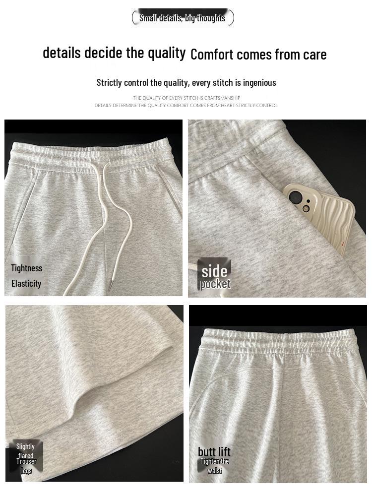 High-Waisted Gray Micro-Flared Women's Sweatpants with Fleece Lining for Spring/Autumn 2025