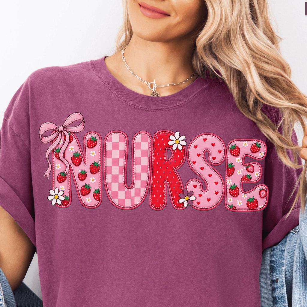 Strawberry Coquette Nurse Shirt Comfort Colors® Nursing School Grad Gift Pink Top Nurse Week Gift For Nurse Appreciation Birthday Thank You
