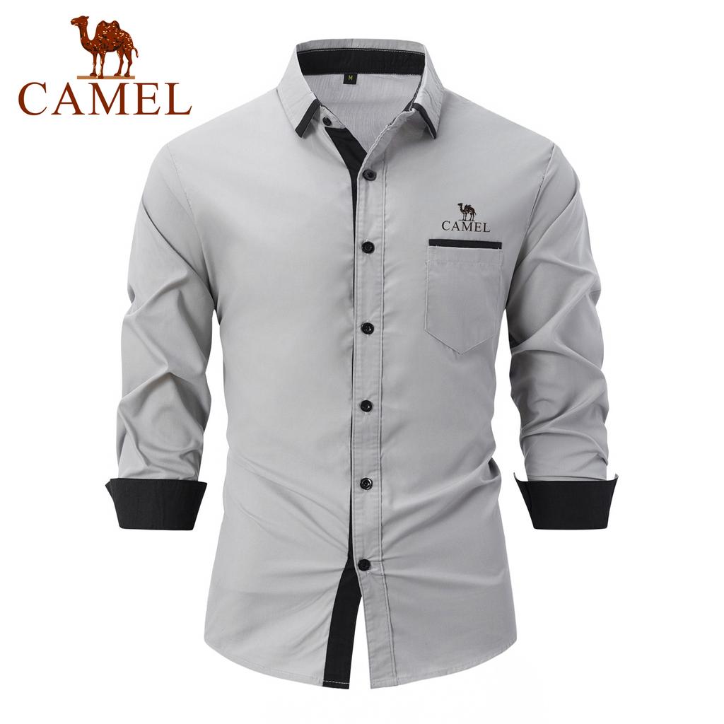 Camel Spring Autumn Embroidery New Fashion Men's Wear High Quality Cotton Men's Color Block Business Slim Fit Casual Shirt Long Sleeved Shirt
