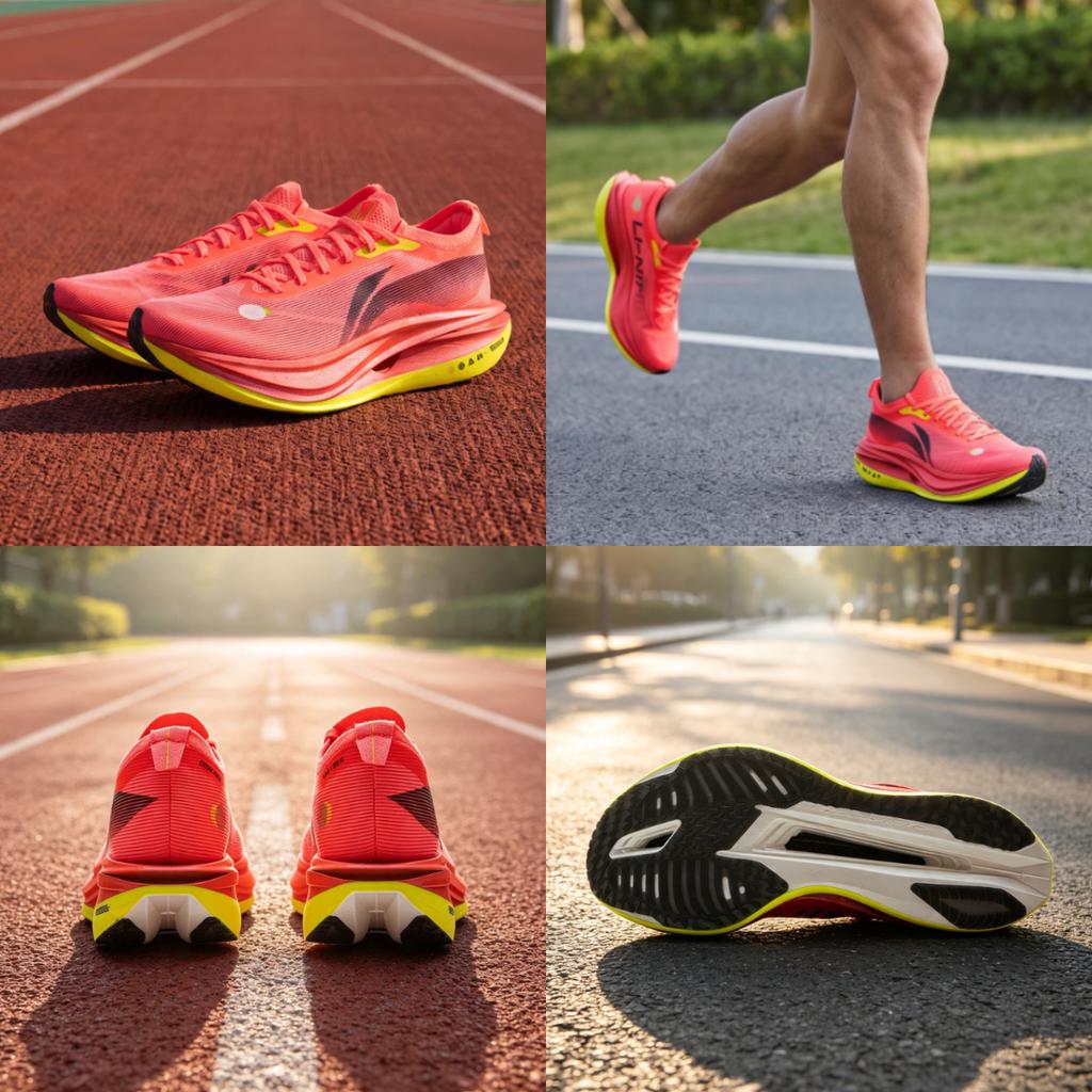 Li Ning Feidian 5 Elite Профессиональные Беговые Кроссовки с Амортизацией Унисекс Беговые Кроссовки Флуоресцентно-Бегония-Красный ARMV003-16