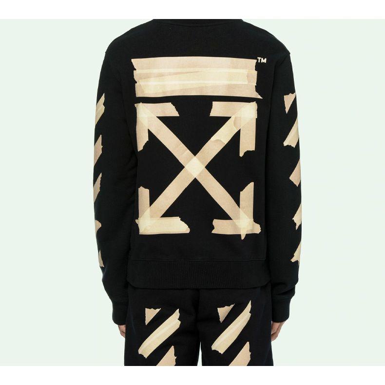 Off-White SS20 Ленточные Стрелки Принт Круглый вырез Длинный рукав Толстовка Мужская Топы Черный OMBA025R20E300021048