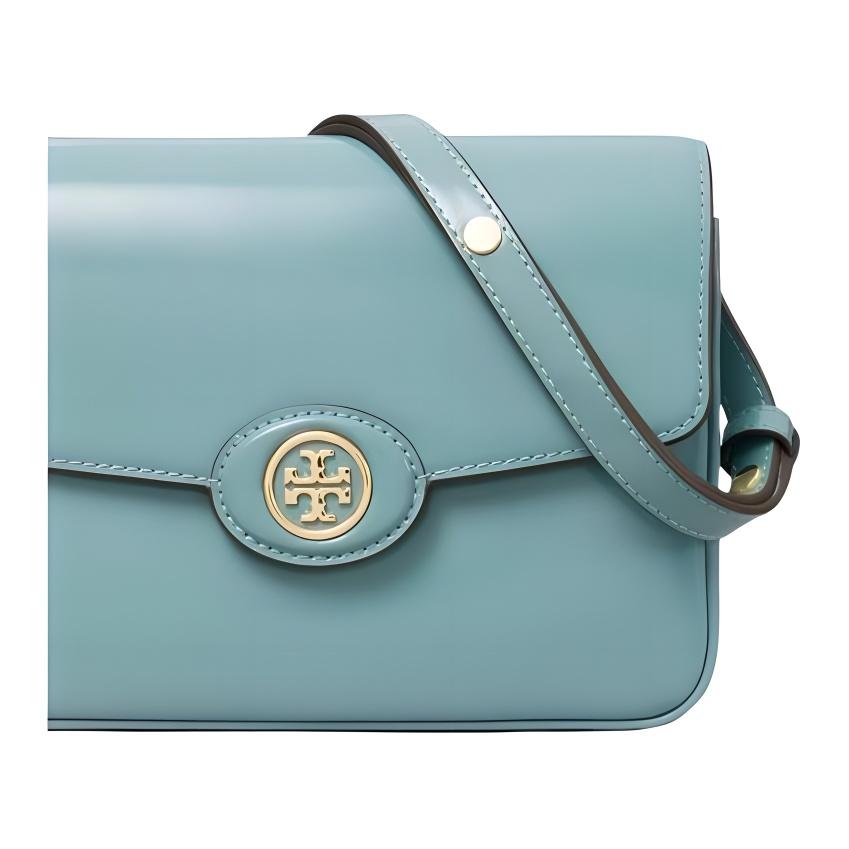 Tory Burch Robinson Регулируемый ремень Кожаный тоут-сумка Тofu Средний Женские сумки Темно-зеленый Бирюзовый 143122-404