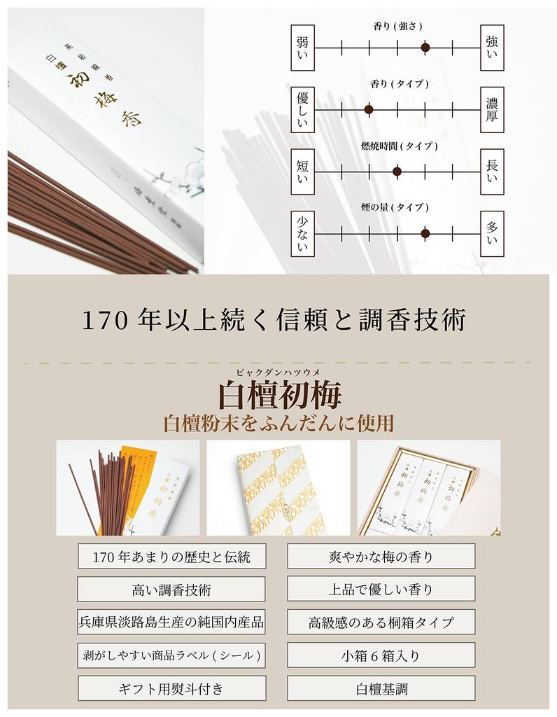 with Lotus Baikundou Sandalwood Hatsume 6 Boxes Wood calming scent of The perfect gift incense for someone Made in Awaji For the For the First Obon