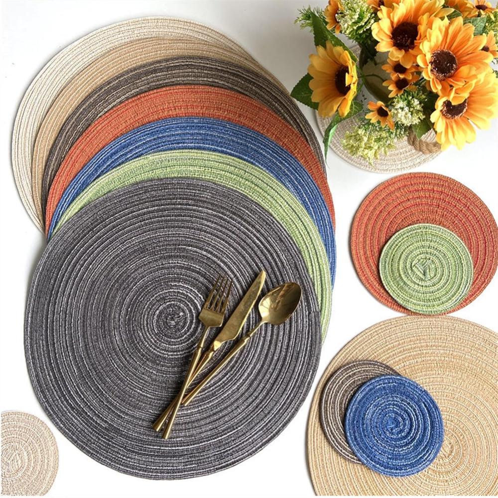 Round Placemat - Heat-Resistant Placemat Polyester Woven Placemat Interior Decor Dining Table Accent Protects All Tableware Rest