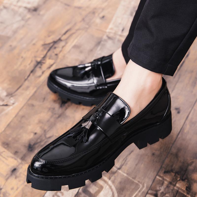 Кисточка платформа увеличивающая рост мужские британские ретро туфли из кожи с круглым носком однопедальные туфли повседневные кожаные туфли из брокколи