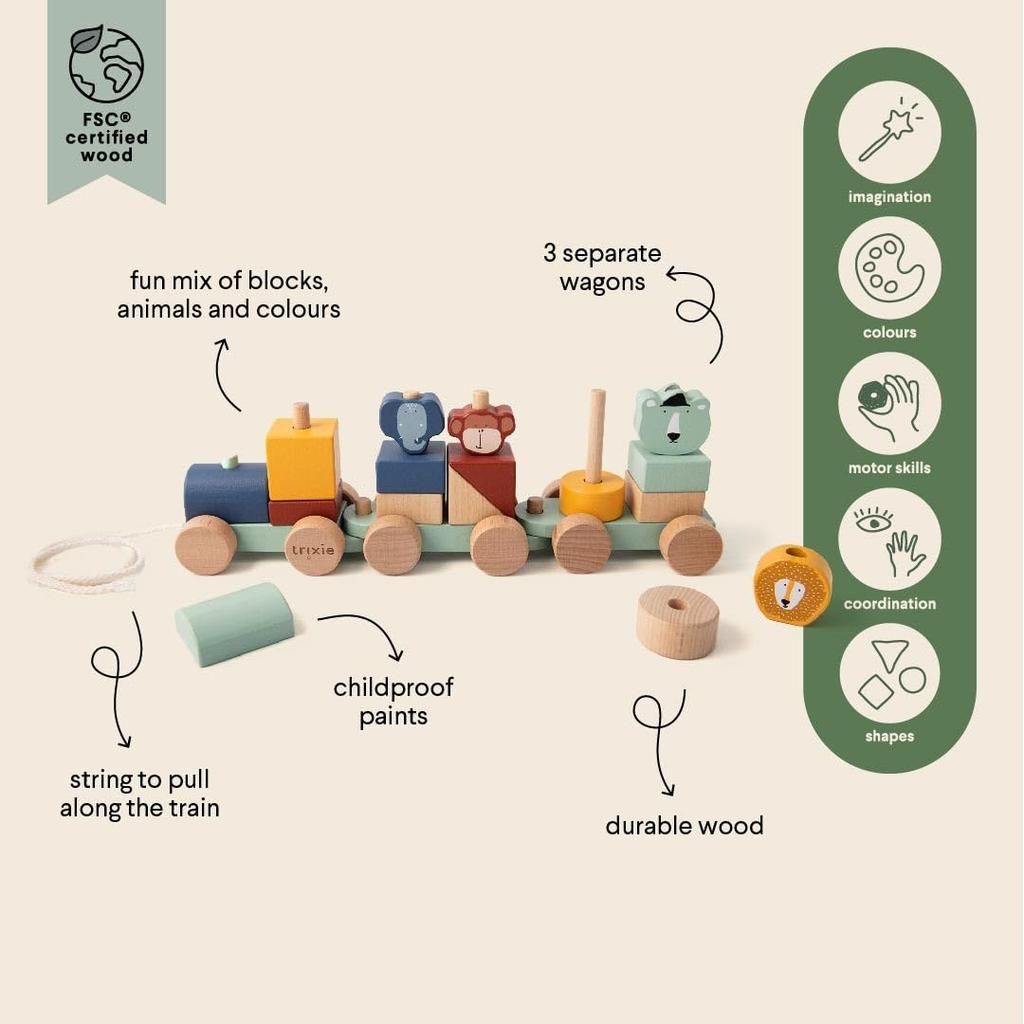 Trixie Деревянный поезд Деревянная игрушка Новорожденный ребенок Животное Деревянный поезд с животными