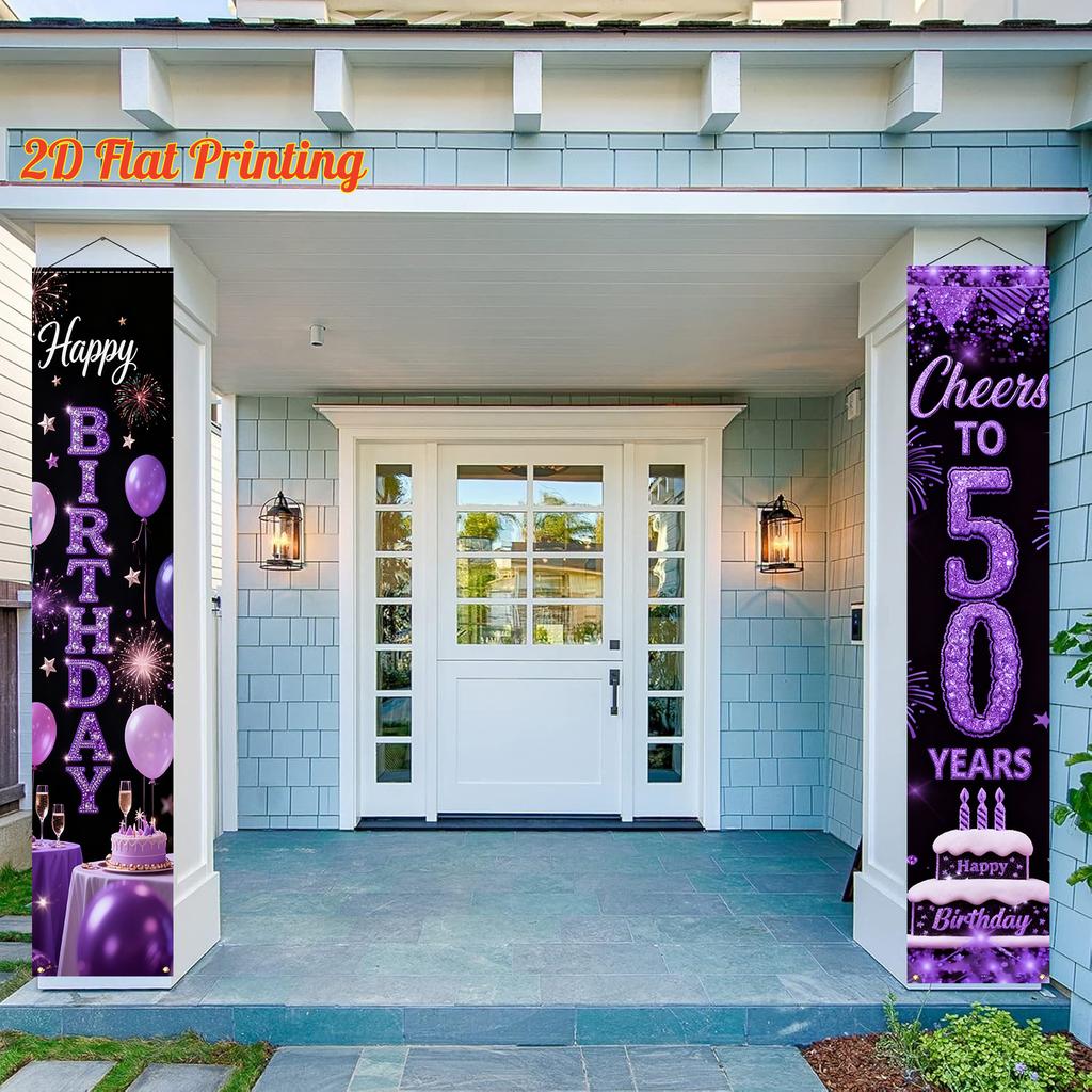 Happy 50th Birthday Door Banner Cheers Years Requires 1 Pair Polyester 30.48x179.83cm Indoor Outdoor Decor