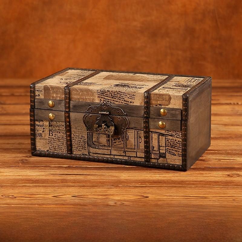 Wooden Retro Jewelry Storage Box With Lid For Cosmetics Organization Accessories