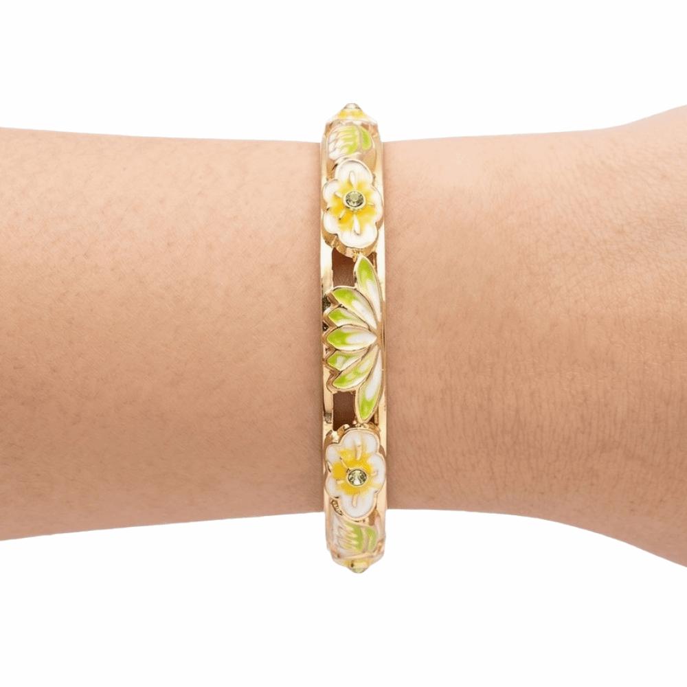 Gold Plated Enamel Floral Bangle Chinese Style Cloisonne Bangle Women's Flower Bracelet Ladies