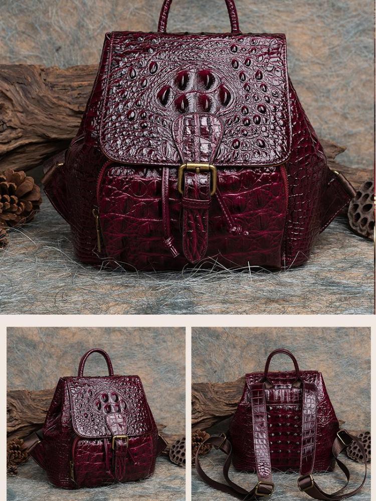 Johnature Винтажный женский рюкзак из натуральной кожи с тиснением под крокодила, многоцелевые дорожные сумки из воловьей кожи для отдыха