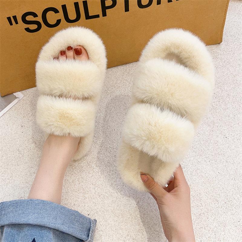 Winter Fluffy Slippers Women 2024 Hot Sales House Home Fur Slippers Women Flat Platform Cozy Fuzzy Indoor Shoes Korean Slides