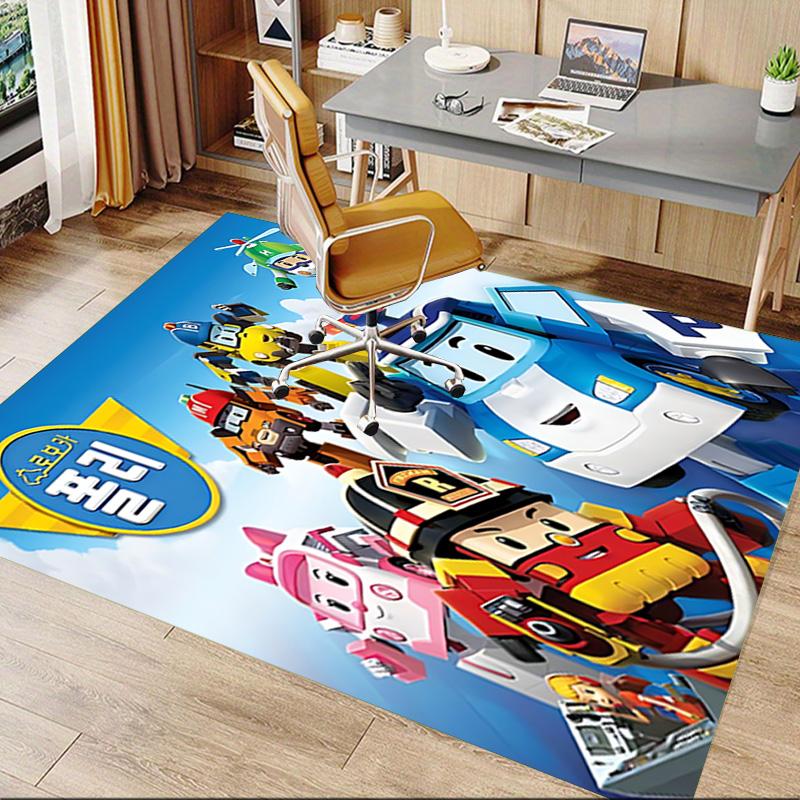 1pc Robocar Poli Adventure Carpet for Playroom Bedroom Living Room Sofa Home Decor,kids Game Area Rug Non-slip Floor Mat Y730154