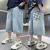 American style trendy denim shorts for boys in summer, lightweight five quarter pants, 2026 new mid to large size children's handsome pants