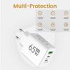 PD 65W GaN USB зарядное устройство Quick Charge 3.0 EU/US Plug настенное зарядное устройство для iPhone 15 Xiaomi Samsung Type C быстрая зарядка телефон адаптер