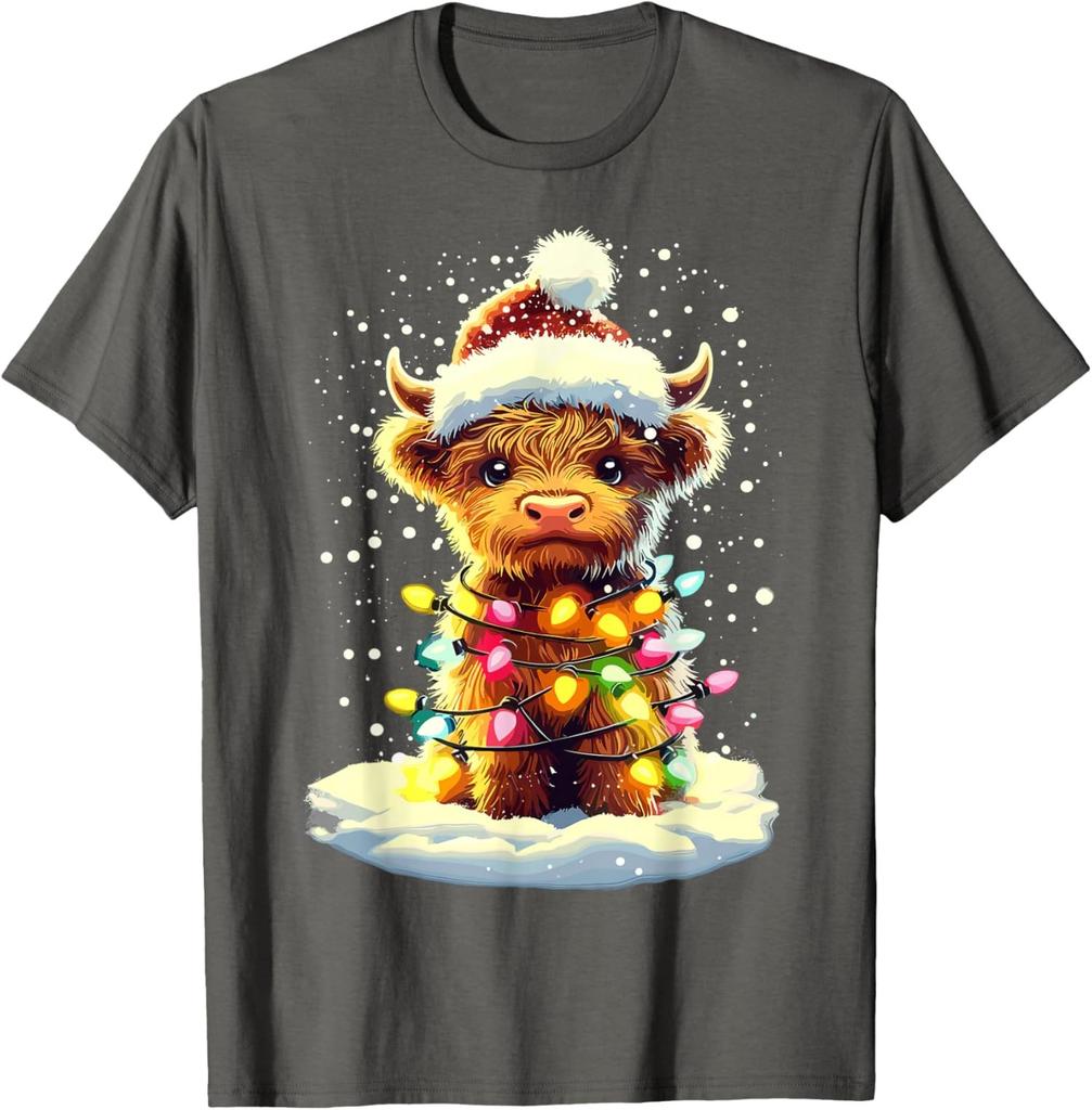 Christmas Xmas Highland Cow Design Funny Cow Unisex T-Shirt