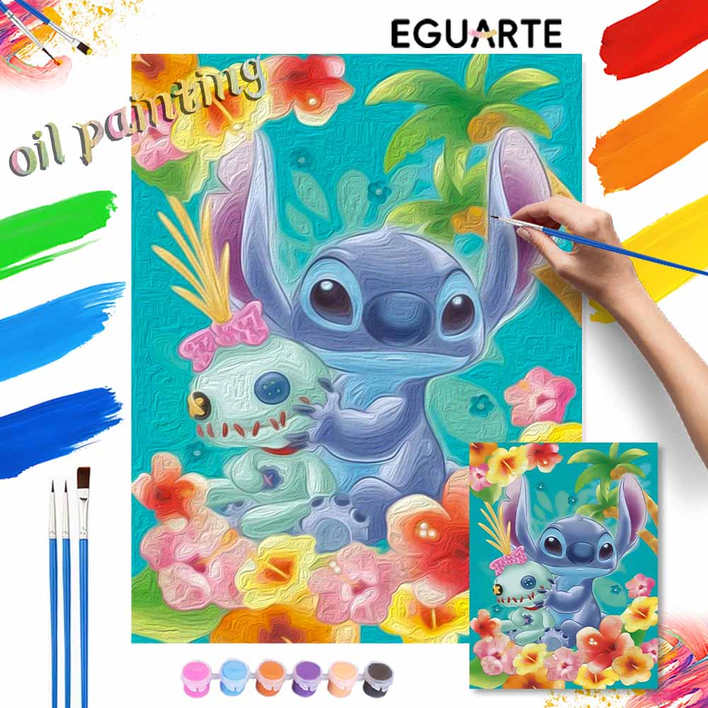 Disney Stitch Lilo and Scrump oil painting painting art handmade diy painting home decoration gift