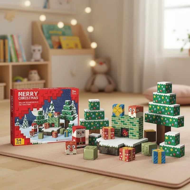 Christmas Magnetic Blocks 54PCS DIY 3D Building Set Santa Claus Tree STEM Educational Gift Creative Decor