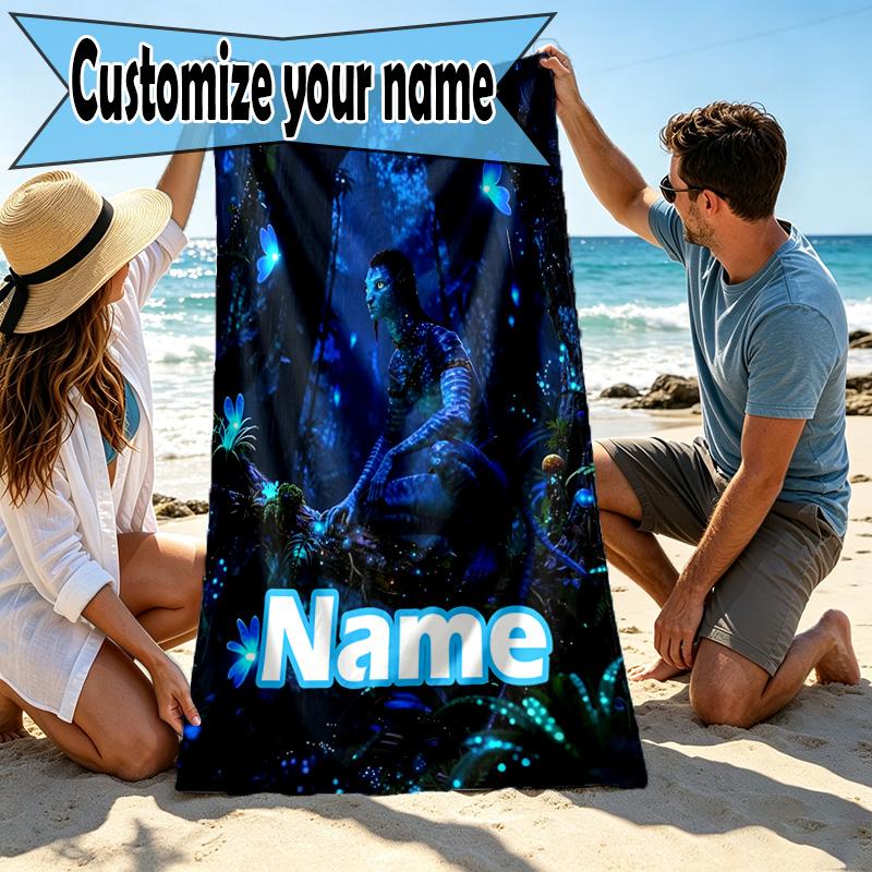 Custom Name Personalized Avatar Print Beach Towel, for Trip Camping Beach Party Home Decor, Birthday Gift for Family & Friends