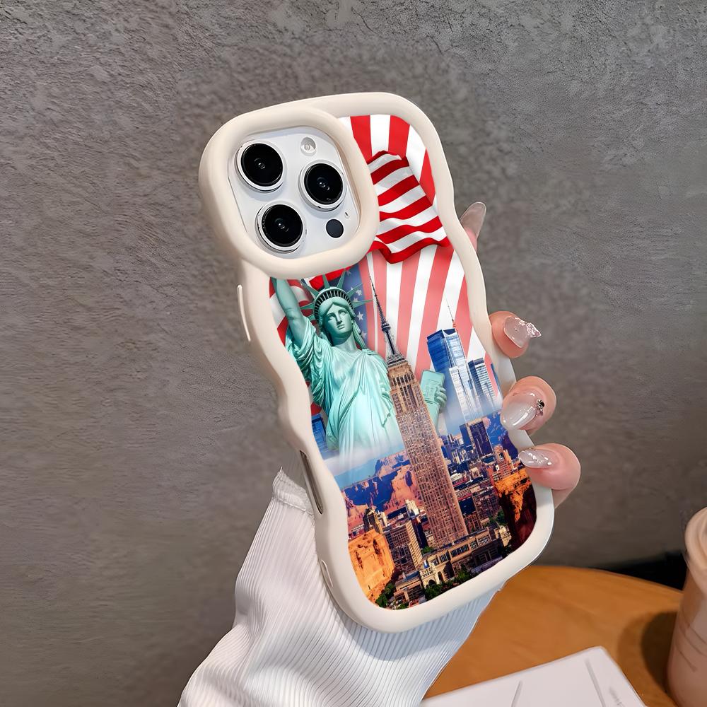США Флаг Америки Волнистый Край ТПУ Чехол для Мобильного Телефона для iPhone 17 16 15 14 13 12 11 Air Pro Max Plus Цветной Чехол