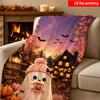 2D Flat Printing 1pc Halloween Cute Pink Hat Pumpkin Maple Leaf Print Flannel Blanket Single-sided Print Suitable for All Seasons