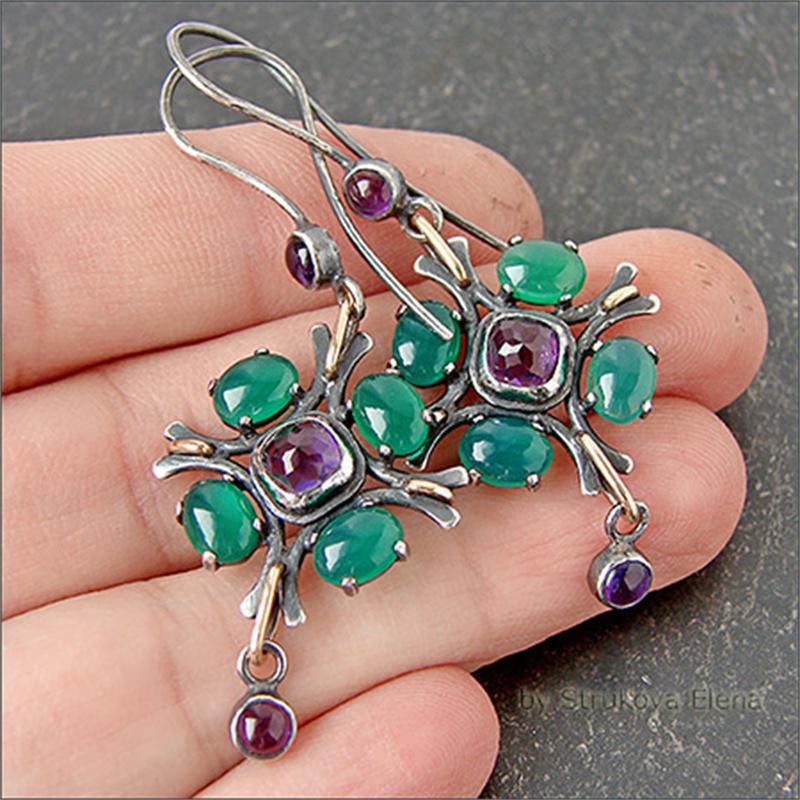 Винтажные серьги с цветами и геометрией, серьги золотого и серебряного цвета с зелеными и фиолетовыми камнями для женщин, свадебные и помолвочные украшения