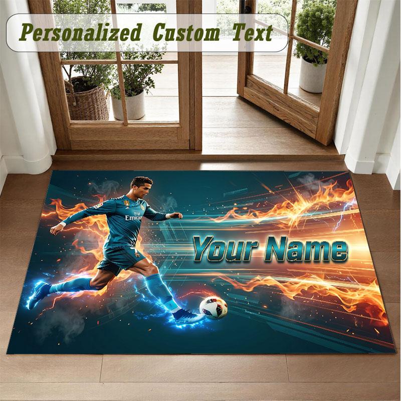 Crystal Velvet Square Rug Custom NameCristiano Ronaldo Pattern Non Slip Home Floor Decor Rug