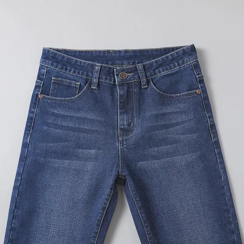 Мужские синие эластичные джинсы большого размера на весну и осень - свободный крой, размер плюс