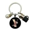 A-Z Letters Elegant Imitation Pearl Key Chain Charm Enamel 26 Letters Key Ring