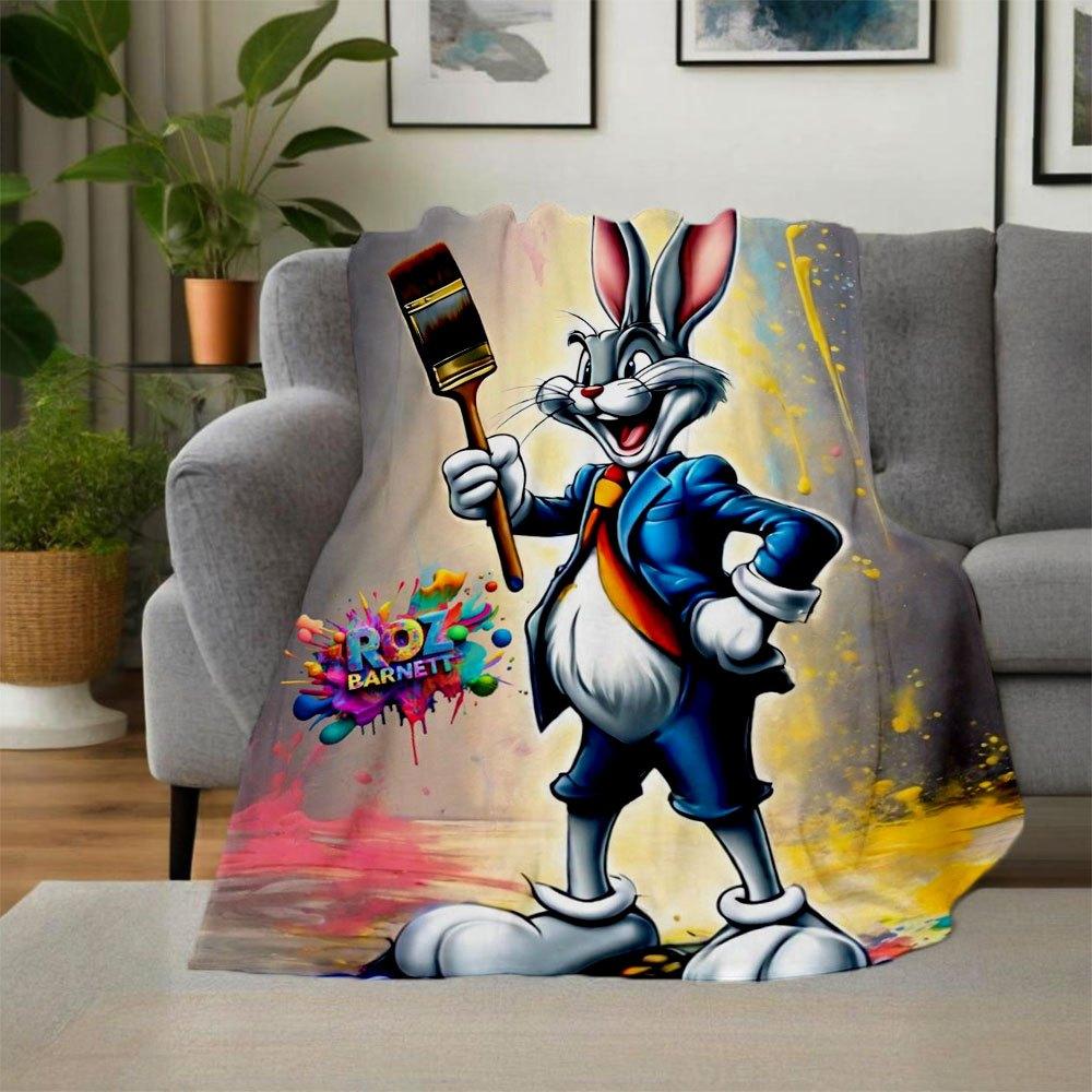 "Looney Tunes Bugs Bunny Art Print - Colorful Canvas Poster"Blanket Flannel Throw Blanket for Sofa, Bed, Travel, Camping, Office