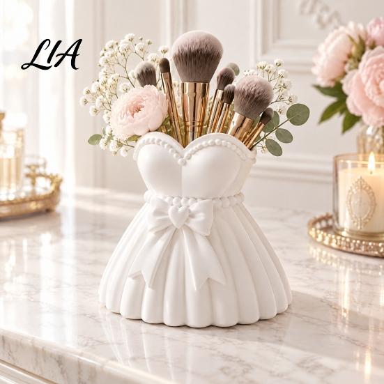 Desktop Stationery Holder Wedding Dress Vase, 3D Printed PLA Makeup Brush Storage Cosmetic Barrel Box, Decorative Container for Vanity And Office