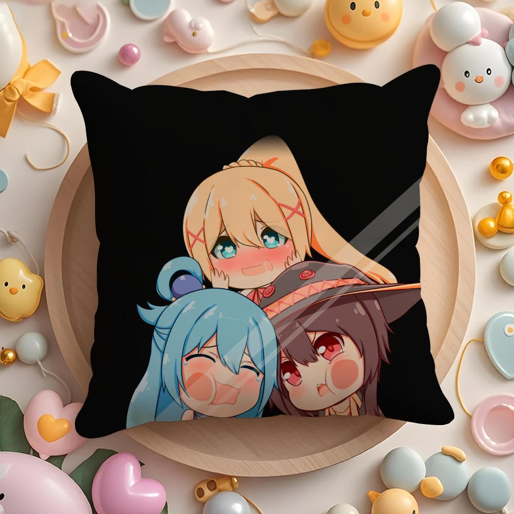 New Arrival KKonosuba Anime Cushion Cover Plush Fabric Soft DoubleSided Printed Sofa Warm Winter Home Gift Pillow Cover
