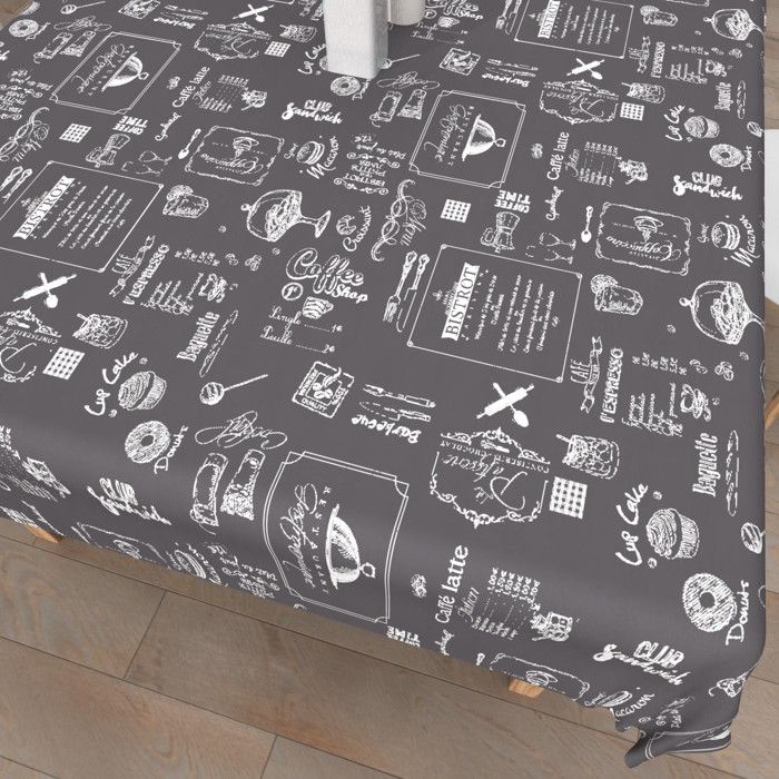 Stain-resistant Printed Tablecloth, Rectangle, 140x200 Cm, COFFEE, by Soleil d'Ocre