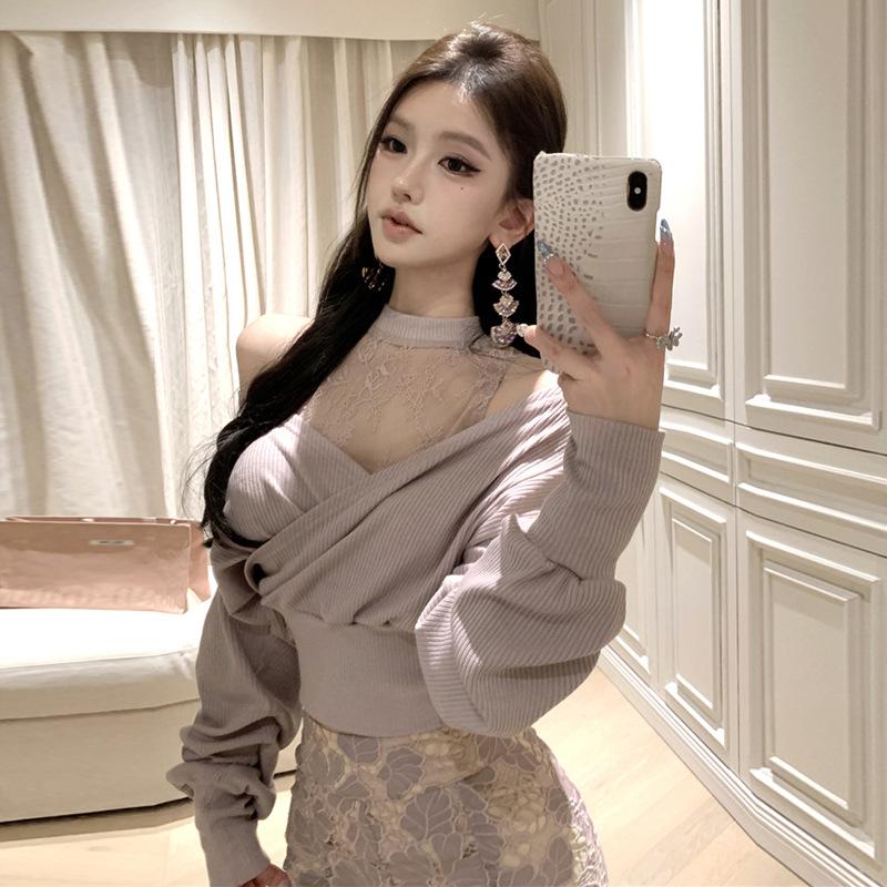 Women's Sexy Lace Fake Two-piece Top Fishtail Skirt