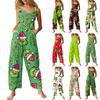 Women's Fashion Christmas Print Casual Retro Sleeveless Button Jumpsuit