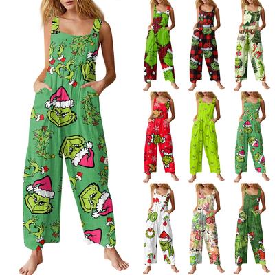 Женский модный повседневный ретро комбинезон без рукавов на пуговицах с рождественским принтом