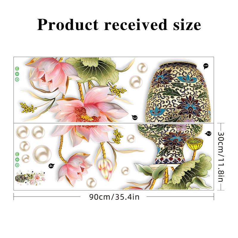 Романтическая ваза Лист лотоса Спальня Гостиная Прихожая Украшение дома Наклейки на стену Самоклеящиеся наклейки