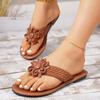 Women's Flower Flat Flip Flops Woman Sandals Ladies Slippers Boho Style Braided Band Open Toe Shoes, Casual Non Slip Slides