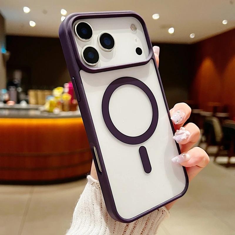 Роскошный магнитный жесткий чехол для телефона для iPhone 17 Air 16 16e 15 14 Plus 13 12 11 Pro Max Magsafe Беспроводная зарядка Прозрачный Funda