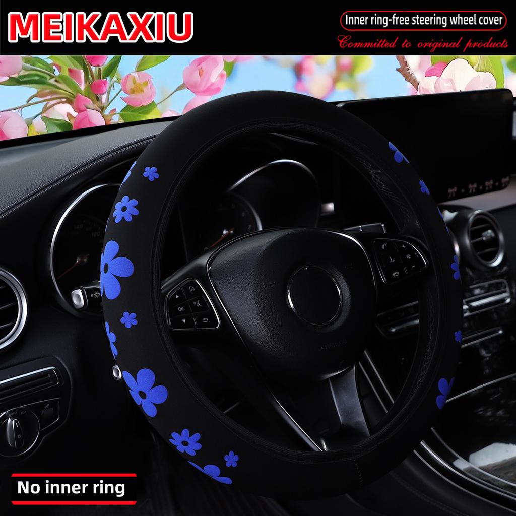 3D Flower fabric marine-grade material car rimless steering wheel cover suitable for14-15inch car interior accessories