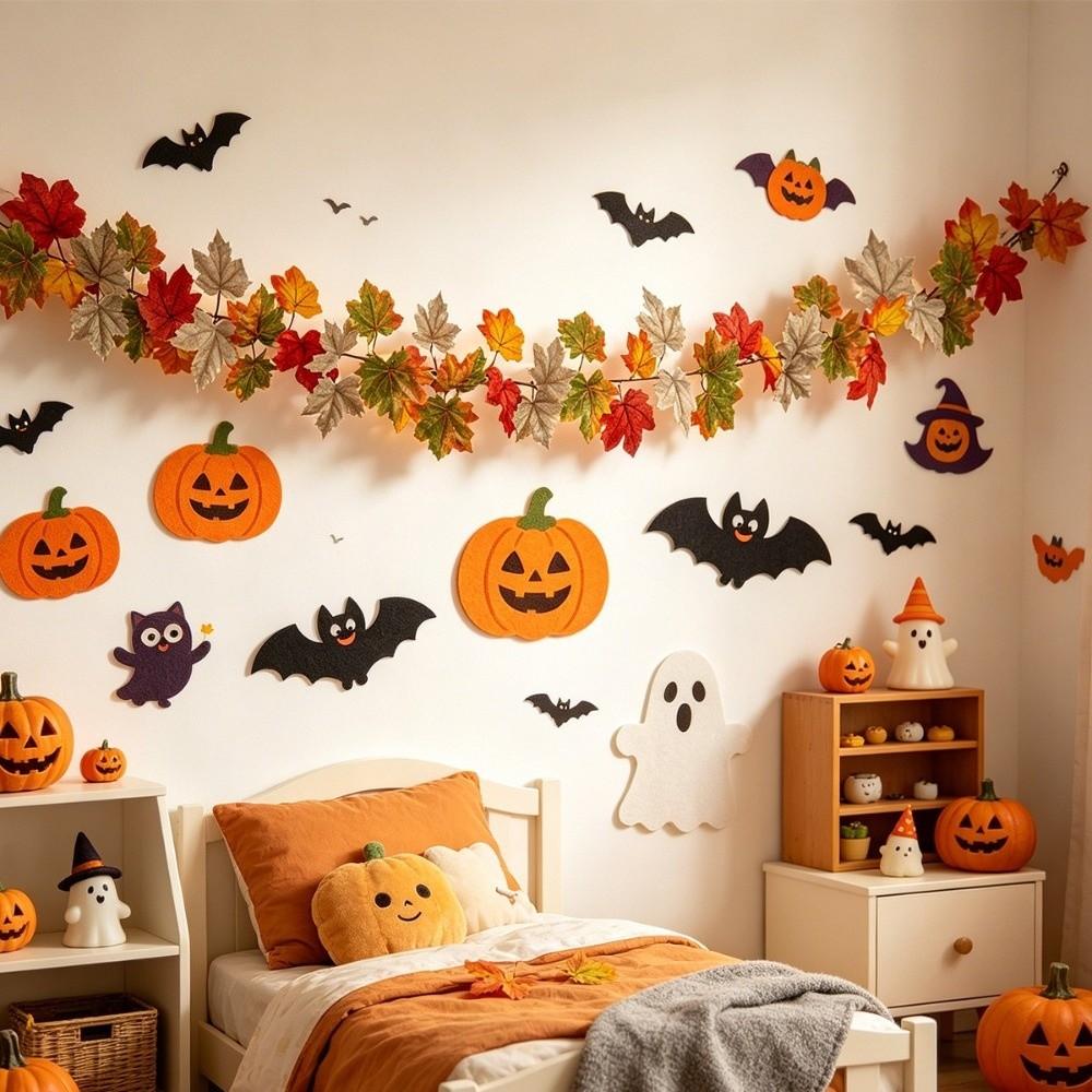Halloween Artificial Maple Leaf Wreath Hanging Fall Simulation Wreath Vines Halloween Party