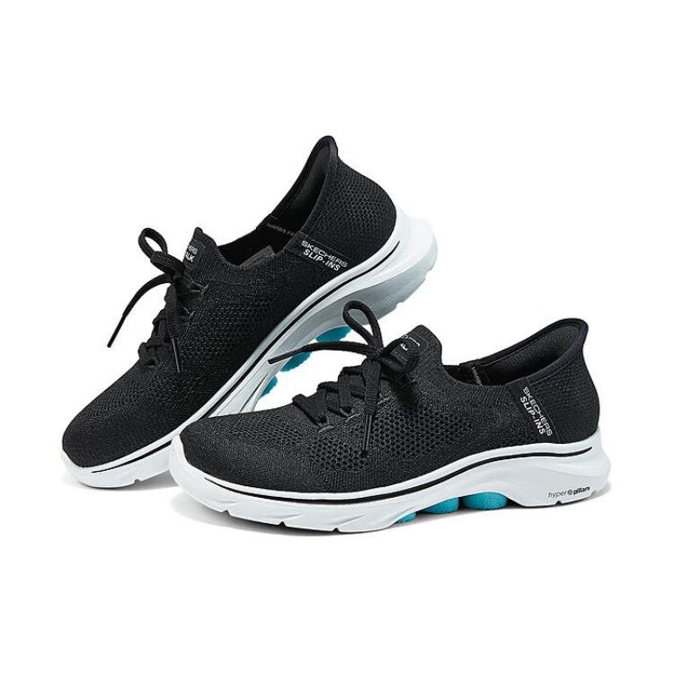 Skechers Удобная Мягкая Подошва Легкая Ткань Дышащие Амортизация Поддержка Низкие Повседневные Беговые Кроссовки Женские кеды Черный 125213-BKAQ
