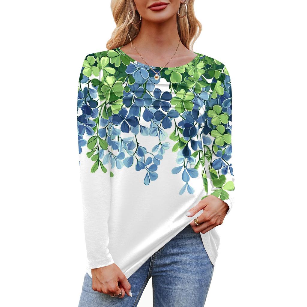 Женский свободный повседневный топ с круглым вырезом и длинными рукавами, модный топ