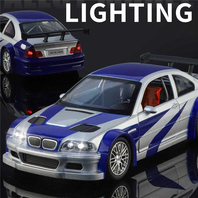1:24 M3 E46 GTR Купе Спортивный Автомобиль из Сплава Модель Металлическая Литая Трассовые Гонки Транспортные Средства Модель Автомобиля Звук Свет Симуляция Детские Игрушки Подарок