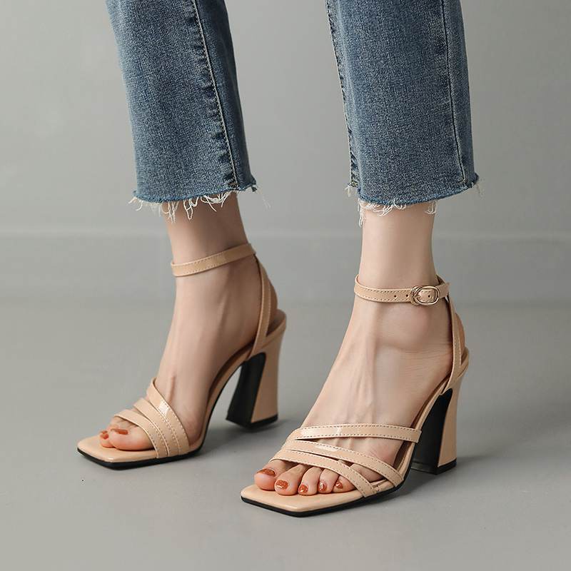 Krazing Pot Летняя обувь на очень высоком каблуке из искусственной кожи с открытым носком, современные модные женские сандалии с ремешками на щиколотке