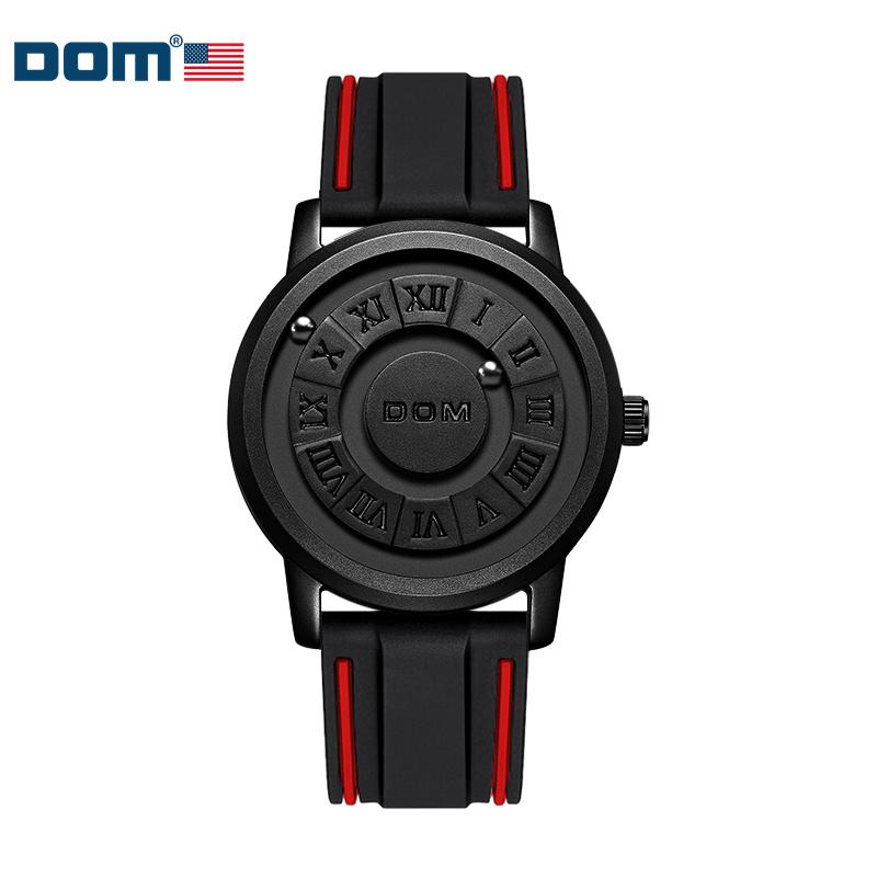 DOM 1345 Men New Silicone Quartz Watch 3ATM Waterproof Scrolling Iron Ball Magnetic Pointer Watches for Male Hands Gift