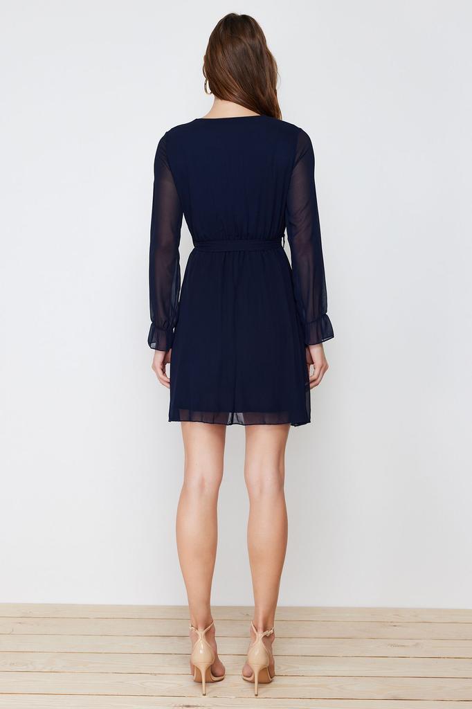 Женское стильное платье Черное двубортное тканое платье с поясом